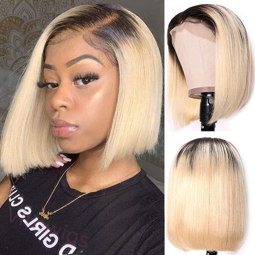 Ombre Blonde Centre Parting Short Bob Hair Staight Wigs