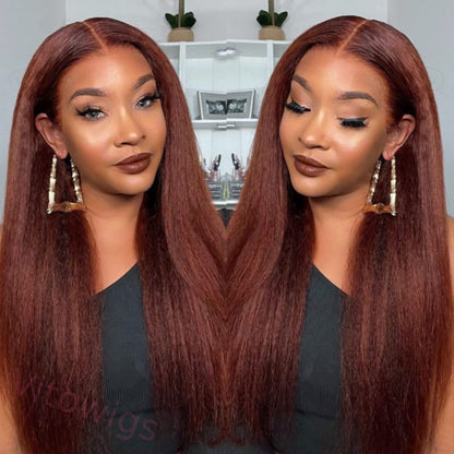 Glueless Brown Kinky straight 200% density glueless brazilian wigs