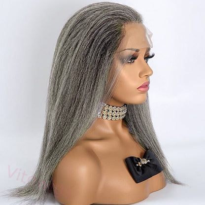 Salt & Pepper Kinky Straight Bob Wig