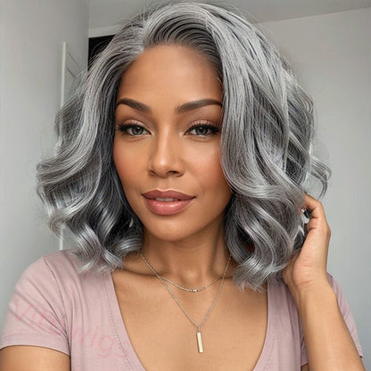 Salt & Pepper Body Wave Glueless Bob Wig