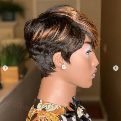 Short Wig Brown Mixed Gold Pixie Cut Wig