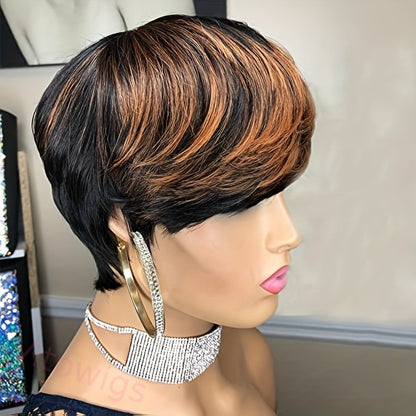 Glueless Black Gold Short Straight Bob Pixe Cut Hair