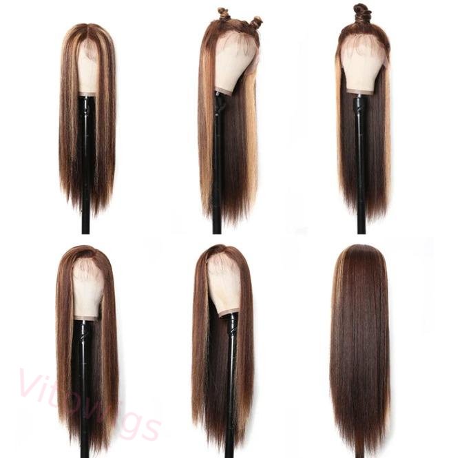 Hightlight Brown Mixed Blonde Long Hiar Wig Straight Wig