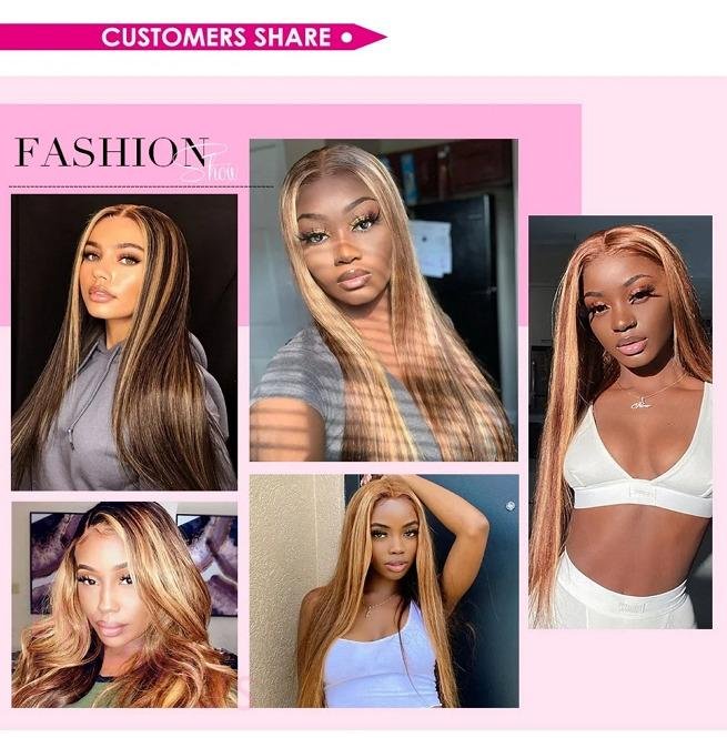 Hightlight Brown Mixed Blonde Long Wig Straight Wig