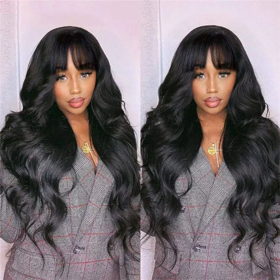 Glueless Long Hair Loose Deep Wave Wigs with Bangs