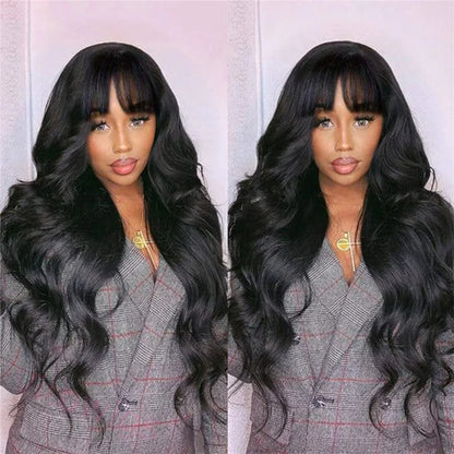 Glueless Long Hair Loose Deep Wave Wigs with Bangs