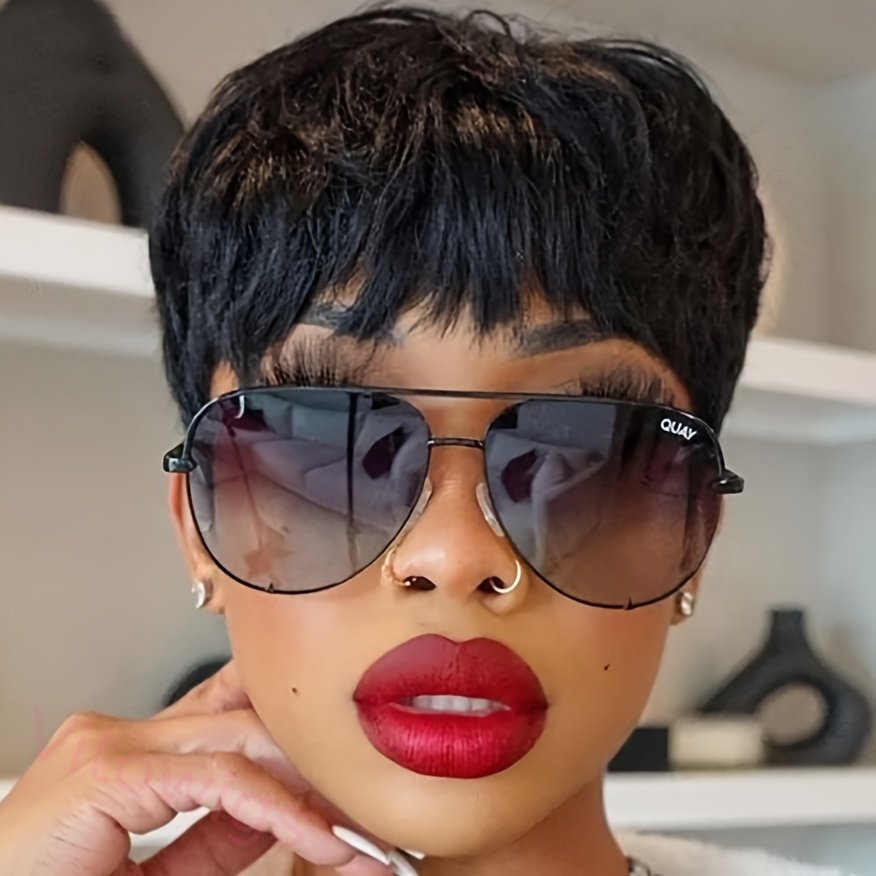 Glueless Black Gold Short Straight Bob Pixe Cut Hair
