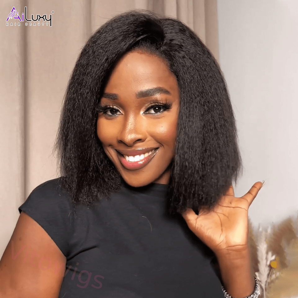 New Glueless Kinky Straight Black Gradient Light Brown Bob Wigs