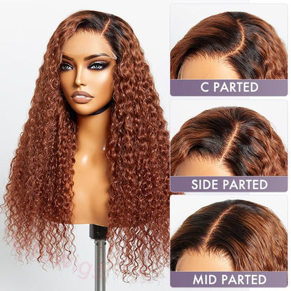 Glueless Black Gradient Brown Brazilian Water Wave Curly Wigs
