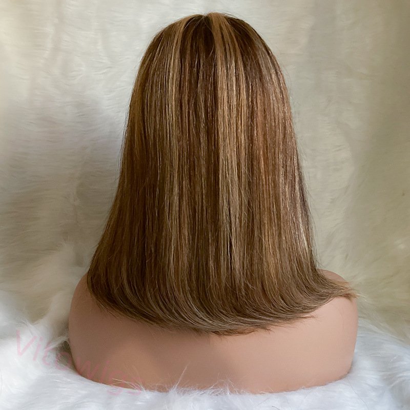 Straight Bob Wig Brown Mixed Blonde Highlights Wig