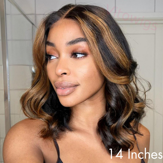 Glueless Brown Mixed Blonde Short Bob Body Wave Wig For Women