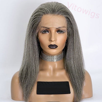 Salt & Pepper Kinky Straight Bob Wig