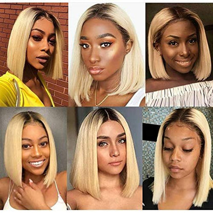 Ombre Blonde Centre Parting Short Bob Hair Staight Wigs
