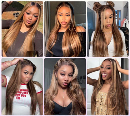 Highlight Honey Blonde Glueless Wigs Silky Long Straight Wig