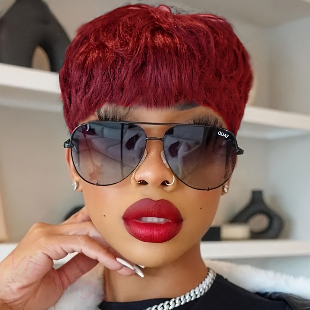 Glueless Black Gold Short Straight Bob Pixe Cut Hair
