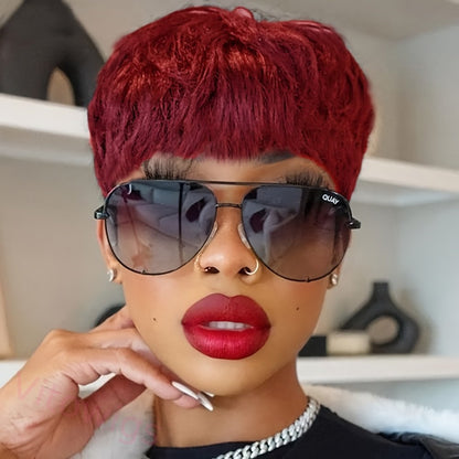 Glueless Black Gold Short Straight Bob Pixe Cut Hair