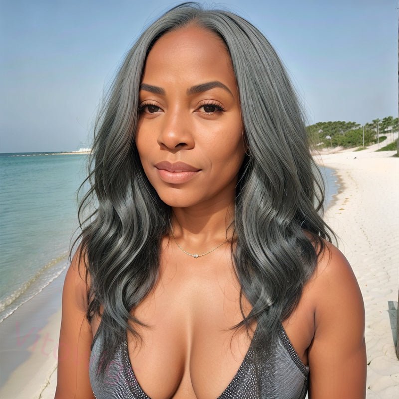 Glueless Salt & Pepper Natural Wavy Wig