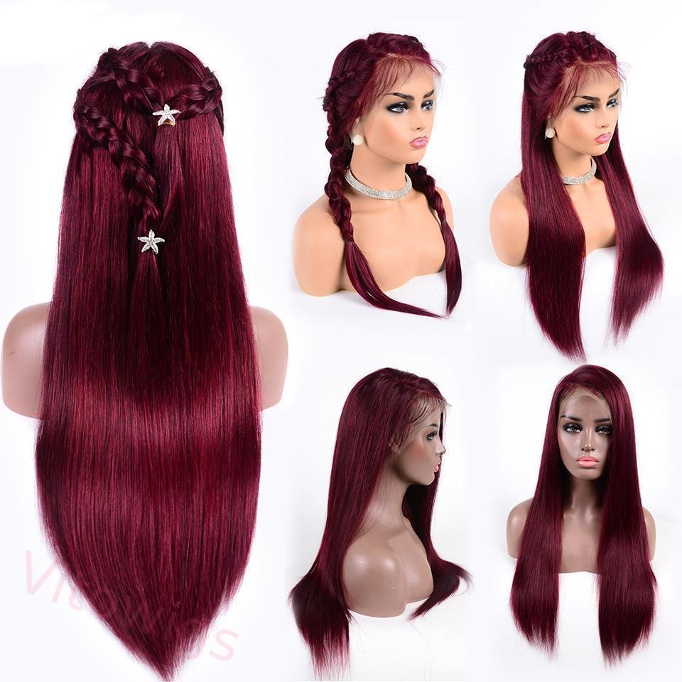 Glueless Burgundy Long Straight Wigs