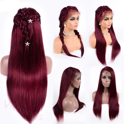Glueless Burgundy Long Straight Wigs
