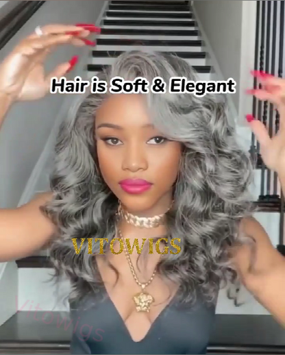 New Salt & Pepper Glueless Nature Beautiful Loose Wave Long Wig