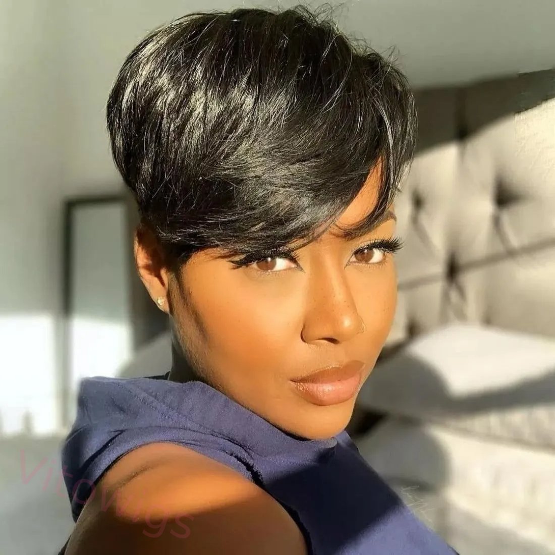 Pixed Cut Short Wig Black 4Inch Bob Straight Hair