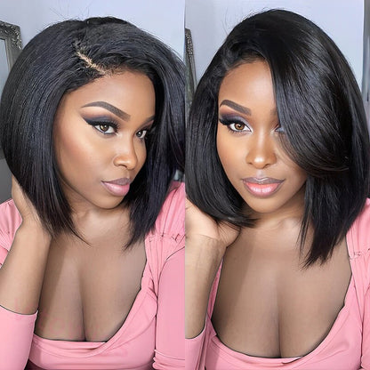 Kinky Straight 200% Density Glueless black Bob Wigs
