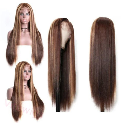 Hightlight Brown Mixed Blonde Long Hiar Wig Straight Wig