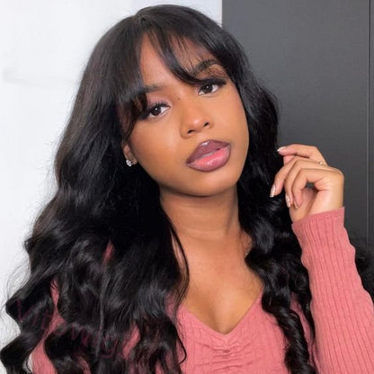 Glueless Black Long Hair Loose Deep Wave Wigs with Bangs
