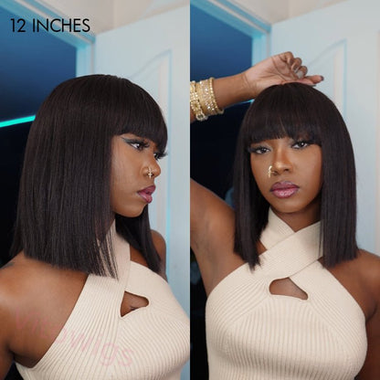 New Glueless Short Bob Wig With Bangs Straight Hair Wigs
