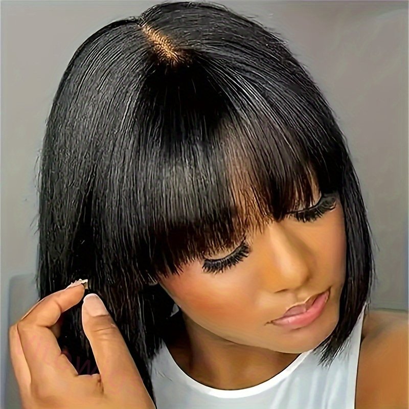 New Glueless Short Bob Wig With Bangs Straight Hair Wigs