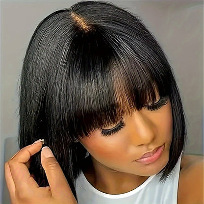 New Glueless Short Bob Wig With Bangs Straight Hair Wigs