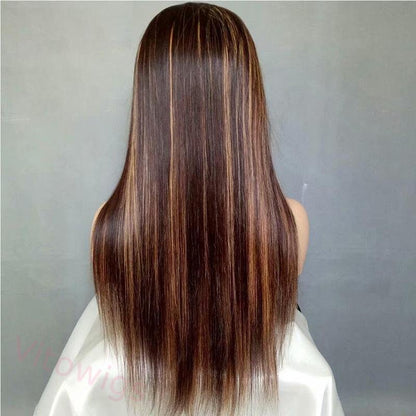 New Brown Mixed Gold Long Hair Straight Wig