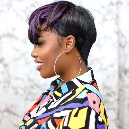 New Fashion Colorful Wgs With Bands Natural Pixie Cut Wig