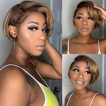 Glueless Hightlight Brown Short Bob Styles Silky Hair Straight Wig