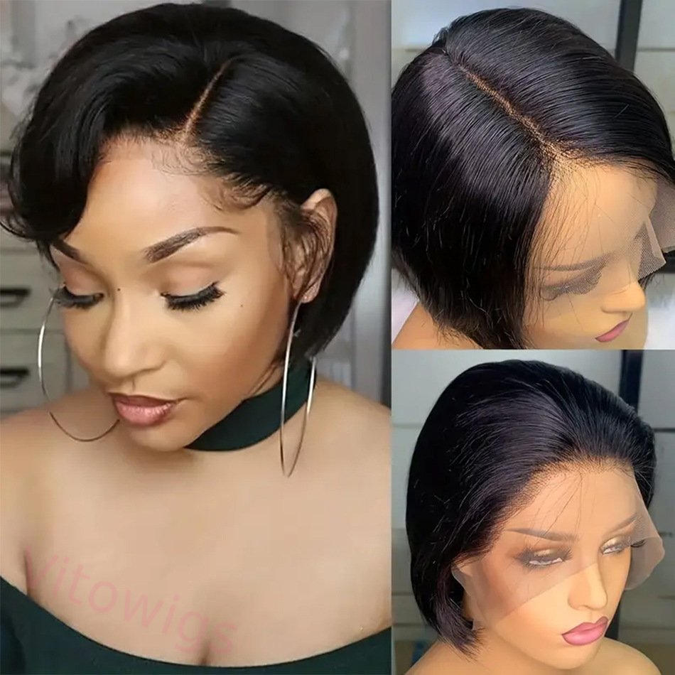 Glueless Brazilian Black Straight Hair Lace BOB Wigs Lady Wig