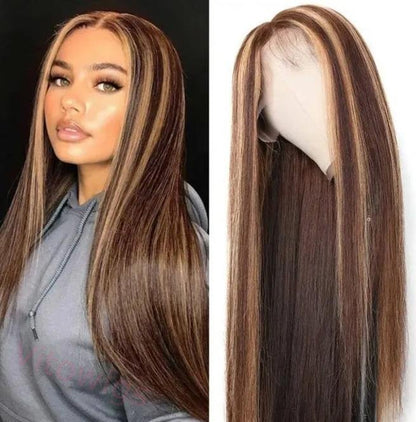 Hightlight Brown Mixed Blonde Long Hiar Wig Straight Wig