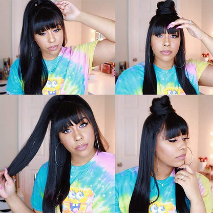 Long Hair Straight Wigs with Bangs for Black Women 150% Density