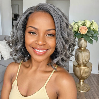 Salt & Pepper Body Wave Glueless Bob Wig