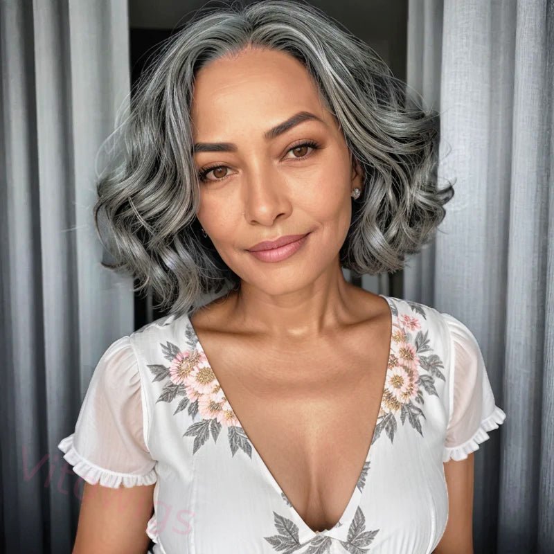 Bob Salt & Pepper Glueless Wave Wig