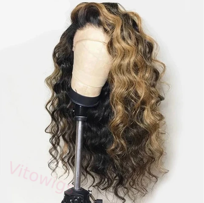 Black Mixed Blonde Long Wave Wig