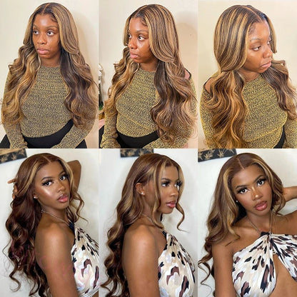 Hightlight Brown Mixed Gold Body Wave Wig