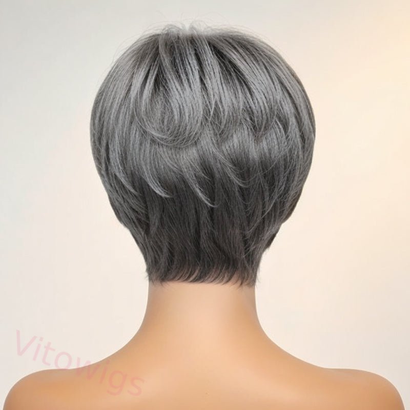 Glueless Short Salt & Pepper Pixie Cut Wig