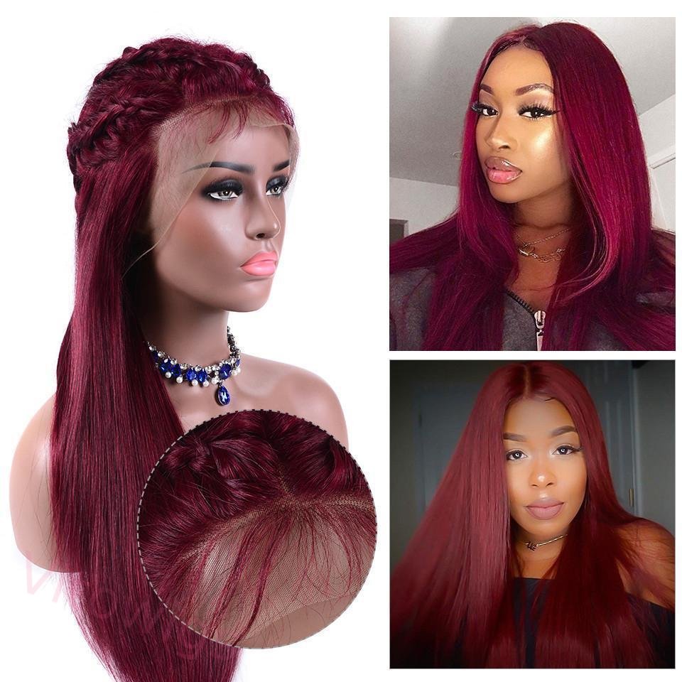 Glueless Burgundy Long Straight Wigs