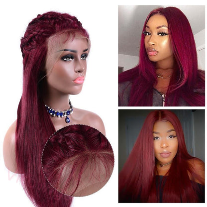 Glueless Burgundy Long Straight Wigs