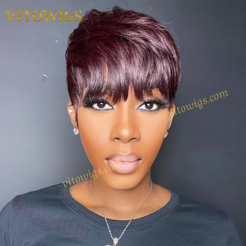 Glueless Salt and Pepper Short Straight Pixe Cut Hair