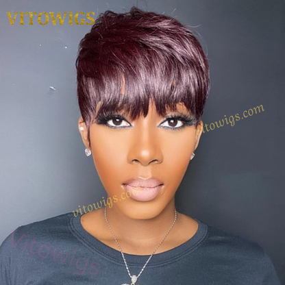 Glueless Salt and Pepper Short Straight Pixe Cut Hair