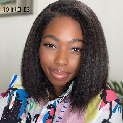 Kinky Straight 200% Density Glueless black Bob Wigs