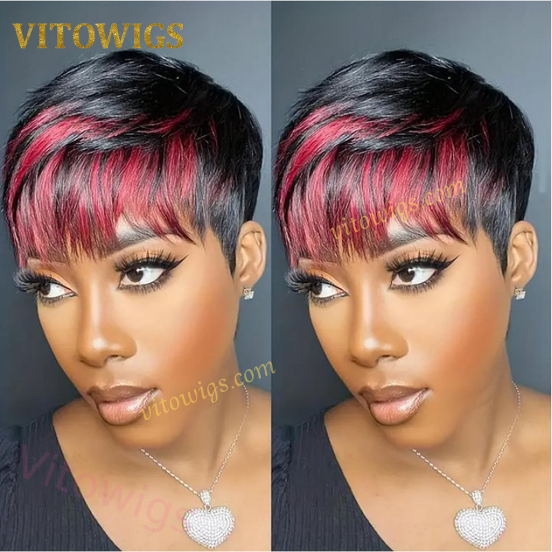 Glueless Salt and Pepper Short Straight Pixe Cut Hair