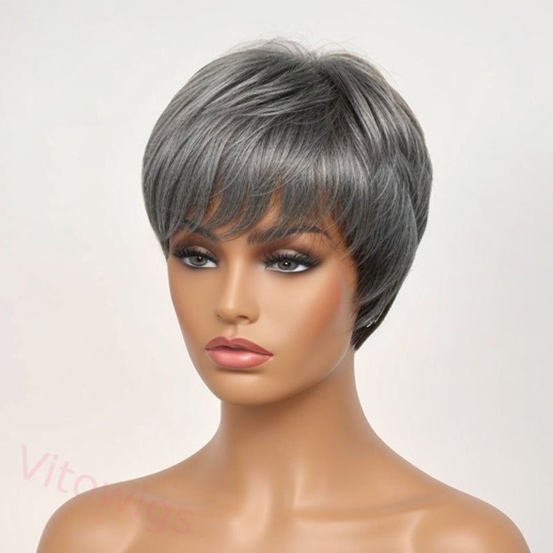 Glueless Short Salt & Pepper Pixie Cut Wig