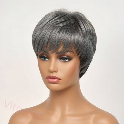 Glueless Short Salt & Pepper Pixie Cut Wig